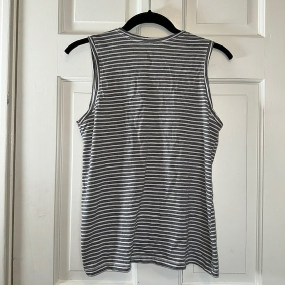 Gray Striped Tank Top w/ Gathered Hem - Picture 8 of 10